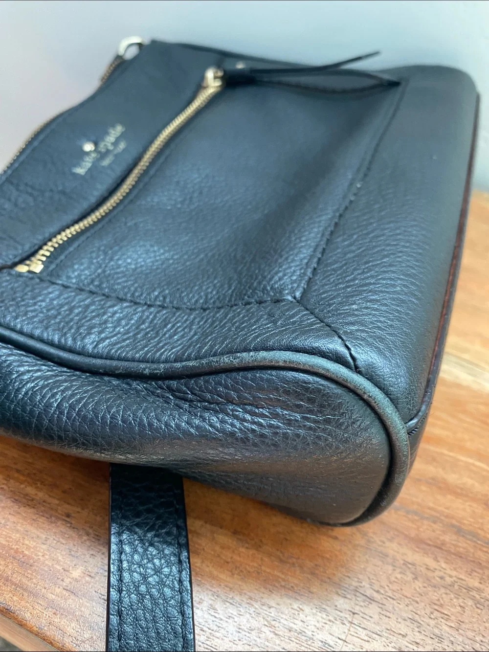 kate spade Black Pebbled Leather Crossbody with Gold Hardware